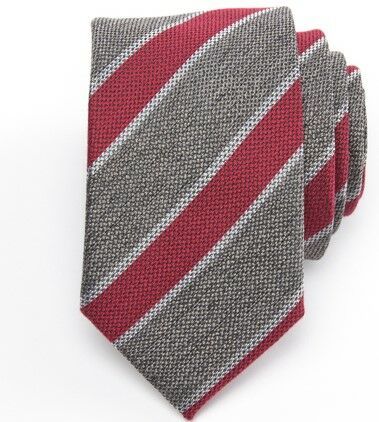 Mønstret silke slips 7 cm, Gråt med røde og hvide striber
