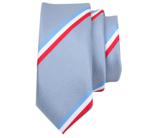 Stilet 5 cm lyseblåt slips m/blå, hvid og røde striber