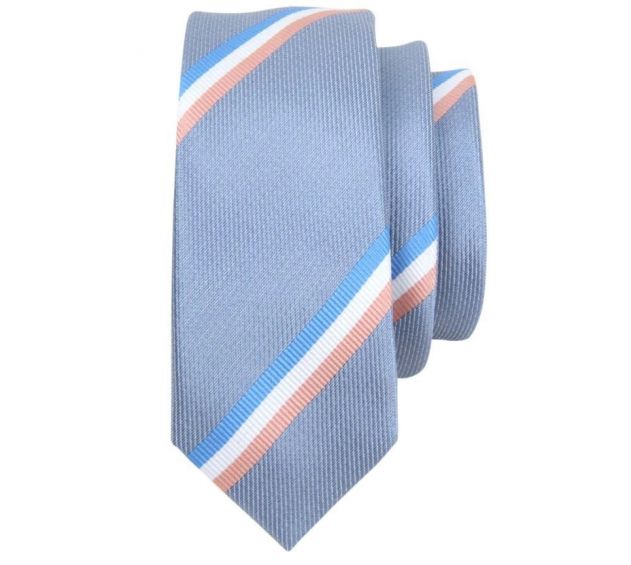 Flot 5 cm lyseblåt slips m/blå, lyserød og hvide striber