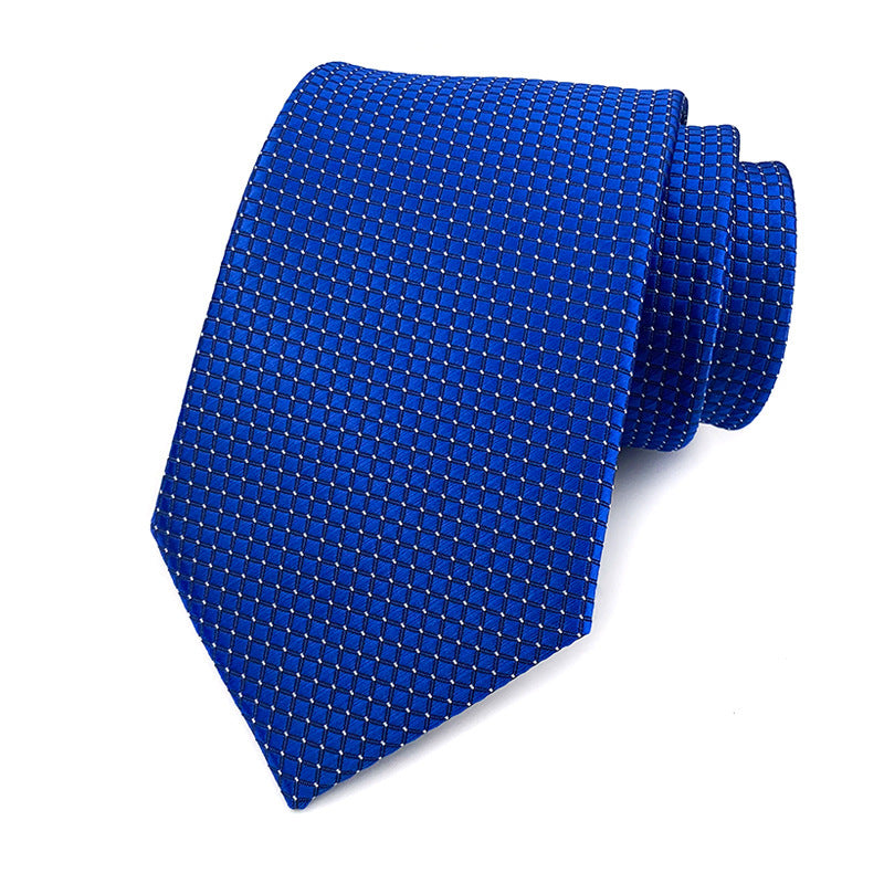 Klassisk 8 cm blåt slips med små firkanter og hvide prikker